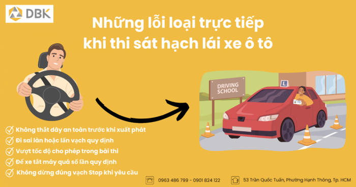 Những lỗi loại trực tiếp khi thi sát hạch lái xe ô tô